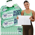 Body Wipes for Women, Extra Moist No Rinse Bathing Wipes (2pk), 100 XL Shower Cloths + 8 Deodorizing Bath Cloths - 9"x12" Travel Size After Gym Cleaning Essentials, Toiletries for Womens Hygiene