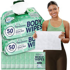 Body Wipes for Women, Extra Moist No Rinse Bathing Wipes (2pk), 100 XL Shower Cloths + 8 Deodorizing Bath Cloths - 9"x12" Travel Size After Gym Cleaning Essentials, Toiletries for Womens Hygiene