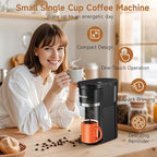 Single Serve Coffee Maker, Fast Brew One Cup Coffee Machine for K Cup and Grounds, 6 to 12 oz. Brew Sizes, Capsule Coffee Machine with Descaling Reminder and Viewing Tank, Black