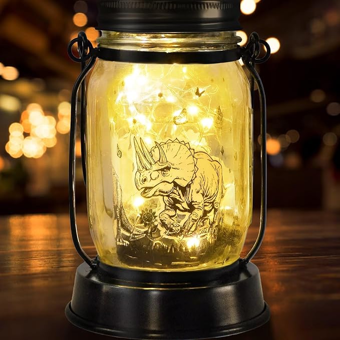 kyoryuger Dinosaur Gifts for Women/Men Triceratops Lovers Solar Lantern Mom Birthday, Mothers Day, Solar Triceratops Garden Decoration Outside for Yard, Patio,Backyard,Porch, Torches