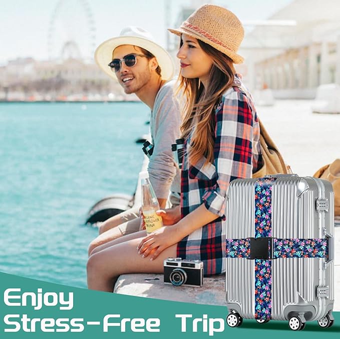 Slohif Luggage Straps for Suitcases Travel Belt Accessories Luggage Connector Identifiers 2 Pack Over Handle with Buckle Unique Nylon Adjustable Strap for Sleeping Bag Car Seat Floral