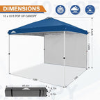 EAGLE PEAK Pop Up Canopy Tent with 1 Sidewall, Easy Setup Event Tent, Outdoor Sun Shade, Wheeled Carry Bag, Stakes and Guy Ropes, Instant Canopy 10x10, Dark Blue