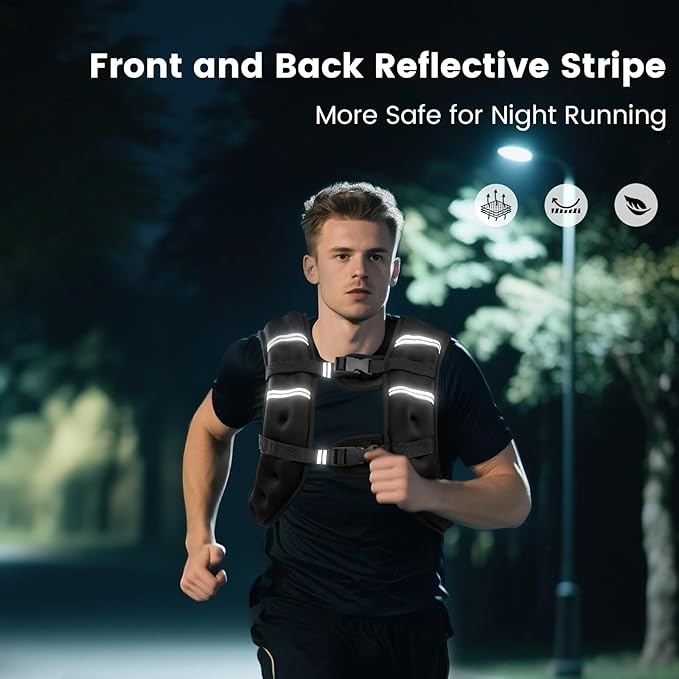 Weighted Vest for Woman Men,6lb/8lb/12lb/16lb/20Lb/25lb Weight Vest with Reflective Stripe Adjustable Buckle Strap Back Pocket Workout Strength Training Walking Jogging Running