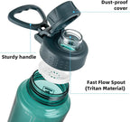 Fanhaw 32 oz Clear Water Bottle with Fast-Flow Spout Lid, BPA-Free Tritan, Wide Mouth, Leakproof, Reusable Bottle for Gym, School, Office, Travel (Dark Green)