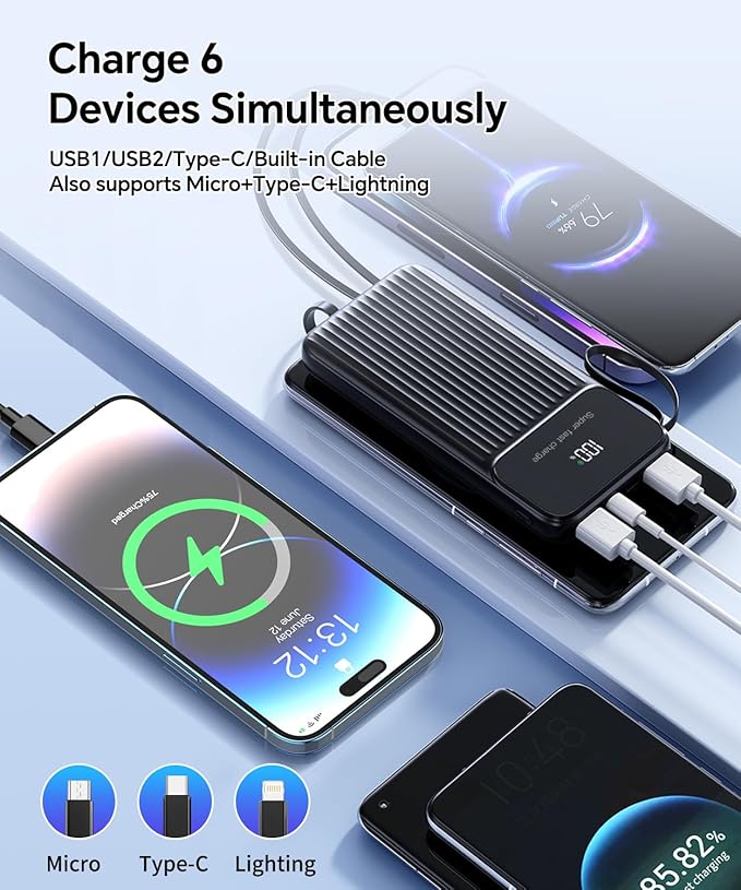 20000mAh Heated Vest Battery Pack USB 5V, Heating Vest Portable Charger USB/Type C Output Ports, Power Bank for Heated Jacket, LED Display Battery Pack for Heated Vest