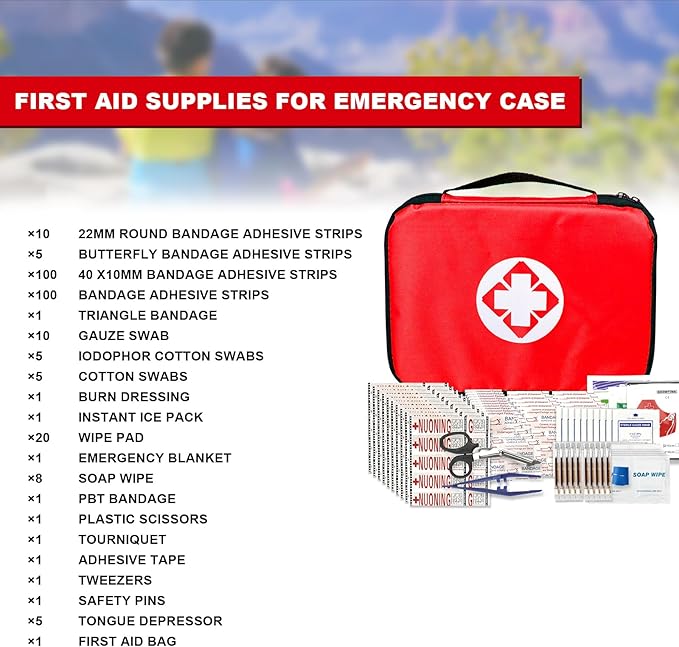 Travel-First Aid-Kit Car-Home 300PCS Survival-Kit Outdoor-Adventure - Small Portable Red Emergency Essential Sets Office Hiking Camping Business Public Must Have First Aid Gear Equipment 1st Aid