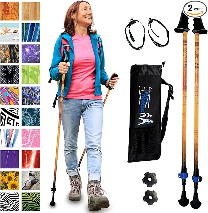York Nordic Motivator Walking Poles for Balance and Rehab - Patented Stability Grips - Lightweight, Adjustable, and Collapsible - 2 Pieces Adjustable w/flip Locks - Heights 4'6" up to 6'2" - 230 lbs