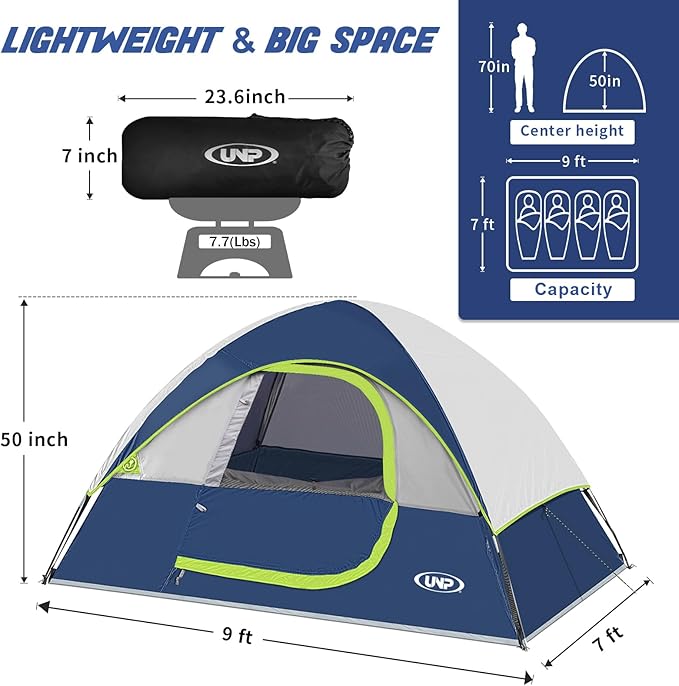 Camping Tent 4 Person, Waterproof Windproof Tent with Rainfly Easy Set up-Portable Dome Tents for Camping
