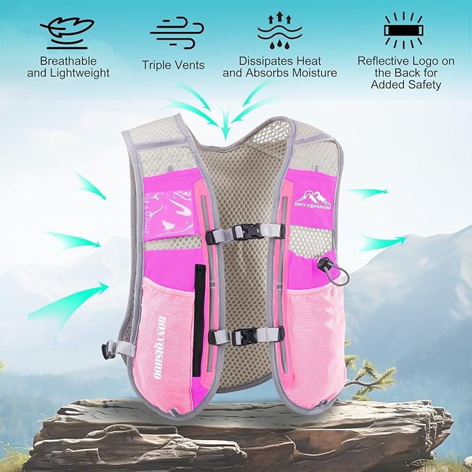 Hydration Vest Pack Backpack, Running Vest for Women Men Adjustable Chest Straps Running Hydration Vest for Trail Hiking