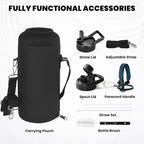 Insulated Water Bottle 87 oz, Triple Wall Vacuum Stainless Steel (Cold for 48 Hrs), Leak Proof & Non-BPA, Modern Water Flask Jug with Paracord Handle & Straw Spout Lids, Cyan Blue