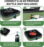 Propane Portable Camping Stove, Single Burner Propane Camp Stove, with Gas Hose, Small Camping Stove, Square Design, Army Green and Black