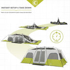 CORE Instant Cabin Tents | 6 Person / 9 Person / 10 Person / 12 Person Family Cabin Multi Room Pop Up Tents Car Camping | Included Storage Pockets for Camping Accessories