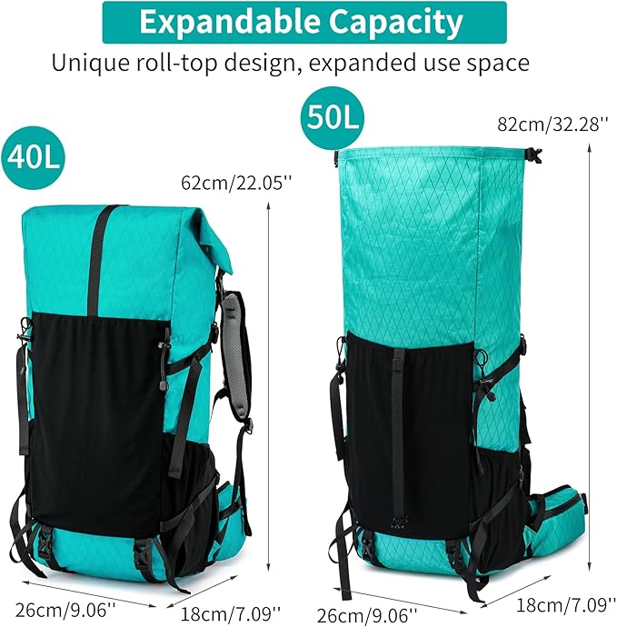 Hiking Backpack,40L to 50L Extra Large Capacity Hiking Bag,Internal Frame Camping Backpack,Upgraded X-PAC Lightweight Sport Daypack Travel Backpack Fit For Mountain Climbing Camping(Peacock Green)