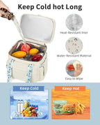 Double Deck Lunch Box for Women, Expandable Insulated Large Lunch Bag Women Leakproof Lightweight Lunch Cooler Bag Durable Lunchbox for Work Outdoor Travel, Beige