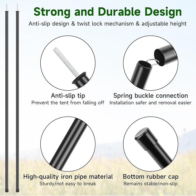 KOMCLUB Telescoping Tent Poles Tarp Poles 5-Section Adjustable Rods for Tent Fly and Tarps Lightweight Replacement Adjustable Tent Poles for Outdoor Sport Camping