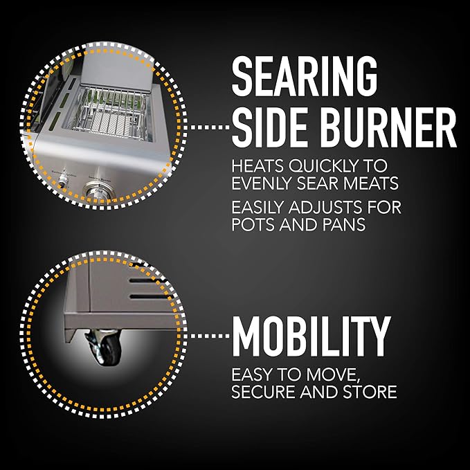 Kenmore 4-Burner BBQ Gas Grill with Searing Side Burner, Propane Grill, 52,000 BTUs, Warming Rack, Electronic Ignition & Cast Iron Cooking Grates, Black/Stainless Steel