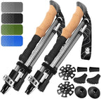 Premium Foldable Hiking Poles by USA Brand - Adjustable, Lightweight Trekking Poles Made of Aircraft Aluminum, Metal Flip Locks & Comfortable Real Cork and EVA Foam Grips