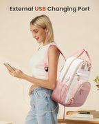 LOVEVOOK Backpack for Women,Laptop Backpack Women,Fits 15.6 Inch Laptop Bag,School Backpacks,Fashion Travel Work Anti-theft Bag,Waterproof Business Computer College Backpack Purse,Beige-Pink-Pink
