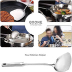 Wok Spatula Stainless Steel, Wide Metal Spatula with Hollow Long Handle Wok Utensils,Silver/14.7Inch