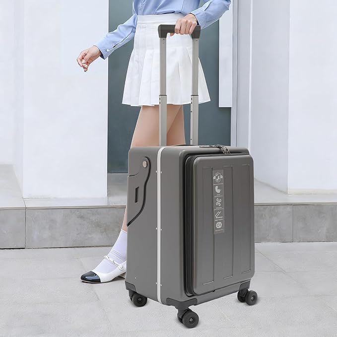 CNCEST 22" Kid's Ride-on Luggage with Foldable Seat,Travel Carry On Trolley Case for Kids,Children's Ride On Top Opening Suitcase with Password Lock (StyleA, Grey)