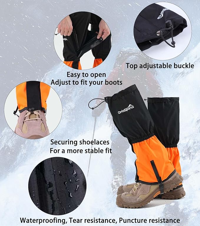 Waterproof Leg Gaiters for Men Women, Adjustable Snow Boot Gators for Hiking, Skiing, Hunting, Outdoor Adventures