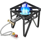 Vivicreate 185000 BTU High Pressure Propane Burner Outdoor Gas Stove Single Burner Cooktop for Turkey Fryer Seafood Boil Brewing BBQ Camping Stove Estufa de Gas Portátil Fogón de Gas 2 valve