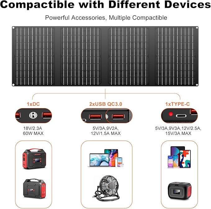 Solar Generator 300W, Portable Power Station with 40W Foldable Solar Panel, Big Power Bank with AC Outlet, Multi-Port with LED Flashlights for CPAP Home Outdoor Camping Hurricane Emergency