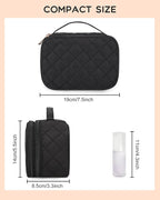 Relavel Small Makeup Bag, Travel Cosmetic Bag with Makeup Brush Compartment, Cute Make Up Pouch for Women, Double Layer Toiletry Organizer for Short Trip, Office - Black