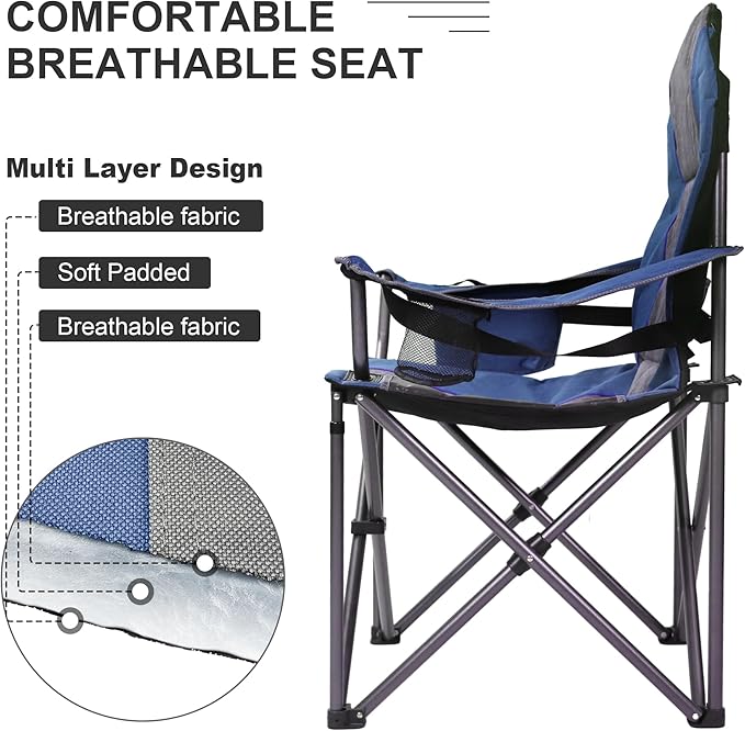 Folding Camping Chair:Oversized Portable Lawn Chairs for Adults,Outdoor Heavy Duty Padded Seats,Support 350 LBS,for Camp,Travel & Picnic