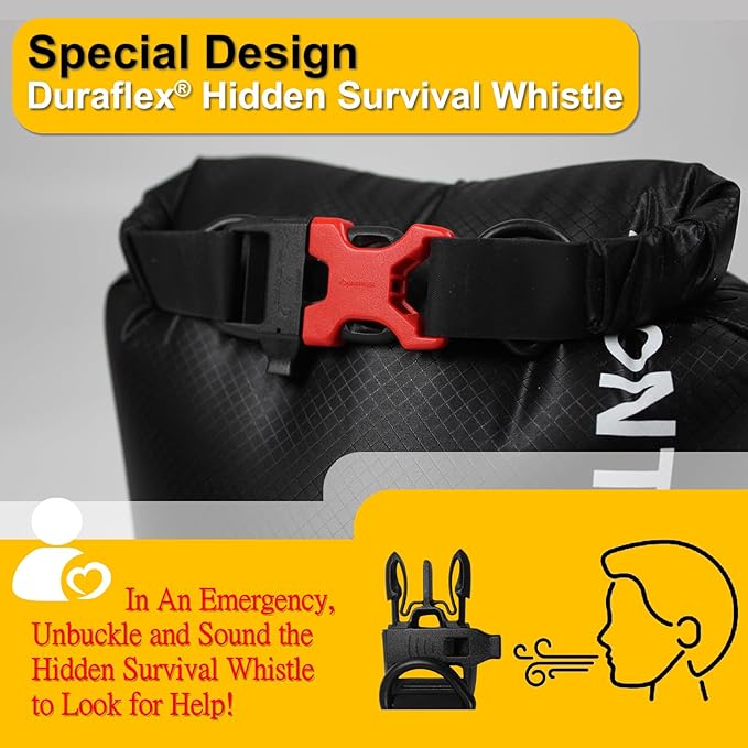 Upgraded CORDURA Waterproof Dry Bag-Lightweight&Durable Waterproof Storage Sack-Roll Top with Survival Whistle-Suitable for High-Intensity Outdoor Adventures-Floats on Water (3L/Black)