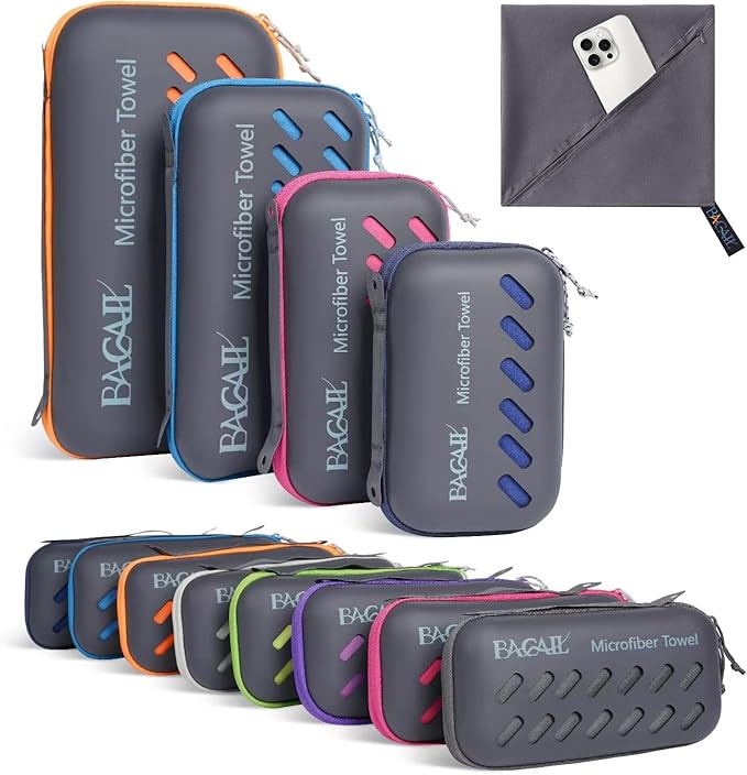 BAGAIL Camping Towel with EVA Case, Compact & Ultra Soft Microfiber Travel Towel - Super Absorbent & Lightweight Quick Dry Towels for Sports, Beach, Gym, Backpacking, Hiking and Yoga