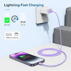 3 Pack Apple MFi Certified Charger Cable 6Ft, Lightning to USB Cable Cord 6 Foot, 2.4A Fast Charging,Apple Phone 6 Feet Long Chargers for iPhone 14/13/12/11/X/XS/XR/SE/8/7/6/5 Plus Pro Max Mini Purple