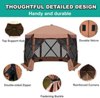 10 x 10 FT Pop Up Screen Tent, Portable Outdoor Camping Gazebo with Ground Stakes and Carry Bag, Brown