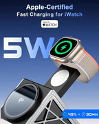 NANAMI Wireless Charging Station for Apple Watch, Qi2 Certified 3 in 1 15W Magnetic Wireless Charger Stand for iPhone 17/17 Air/16/15/14/13/12, AirPods 4/3/Pro/Pro 2, [Certified] Apple Watch Charger