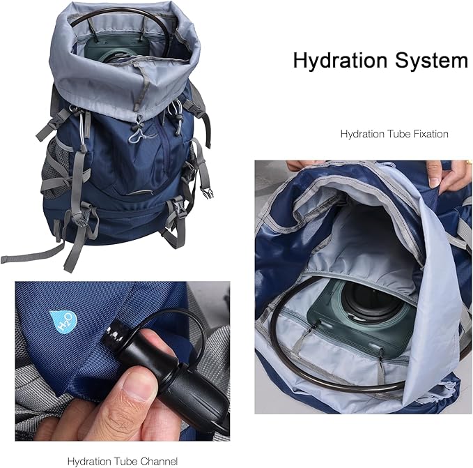 60L Lightweight Internal Frame Backpacking Hiking Backpack with Rain Cover for Men Women, Large Travel Backpack, Blue