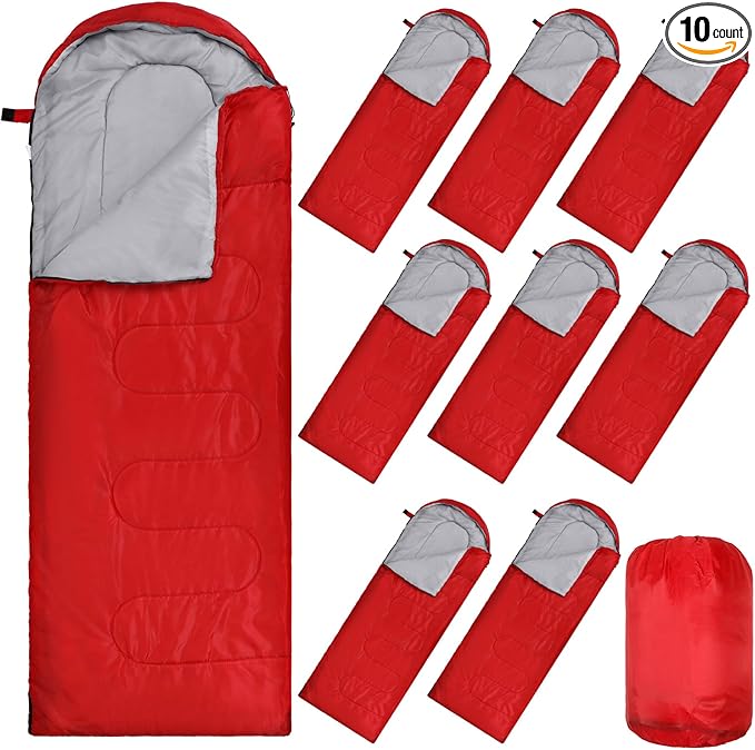 Macarrie 10 Pcs 0 Degree Camping Sleeping Bags Bulk for Adults Cold Weather 4 Season Warm Sleeping Bag with Compression Sack for Homeless Donation Shelter Emergency Hiking