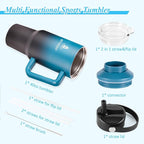 40 oz Tumbler with Handle and Straw or Convert to 40 oz Insulated Water Bottle Fits in Cup Holder. Stainless Steel Metal Water Flask with 2 Lids for Travel,Camping,Gym Sports Coffee Mug Thermal Cup