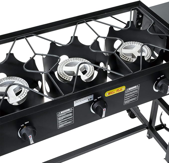 Barton Portable Propane 87,000-BTU Triple-Burner Outdoor Camp Stove Side Table Patio Cooking Wheel w/Regulator 4 Hook Utensil Holder