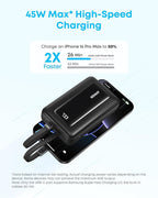 Anker Zolo Power Bank, 45W Max Fast Charging, 20,000mAh Battery Pack with Dual Built-in USB-C Cables, 1 USB-C&A Port, for iPhone 17/16 Series, Samsung, MacBook, iPad, and More