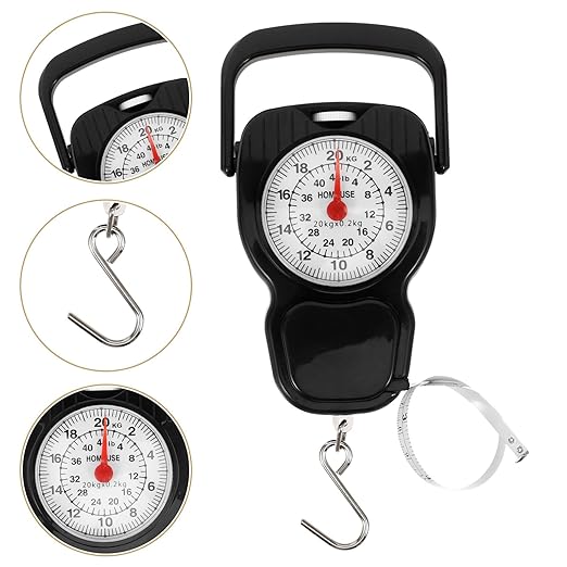 Mechanical Luggage Weight Scale 20kg with Measuring Tape Portable Hanging Hand Spring Scale for Travel and Fishing Weighing