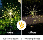 Solar Garden Firework Lights Outdoor Waterproof 6 Pack Solar Powered Art Stake Twinkle Lighting for Outside Decor, 120 LED Sparklers String Lights for Yard Pathway Patio Party Decorations (Warm White)