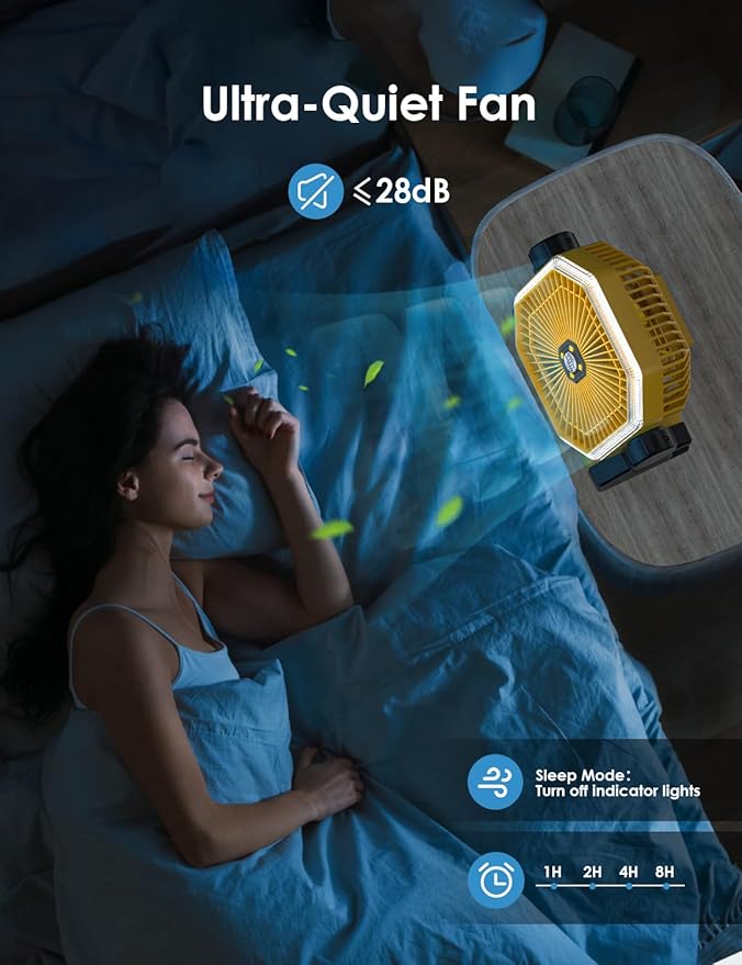 Battery Powered Fan - 9-Inch Rechargeable Fan Portable, 10000mAh(30Hrs) Camping Fan for Tent, Auto Oscillation Cordless Fan, Tent Fan for Camping with Remote/light, 4 Speeds, 4 Timing, Outdoor