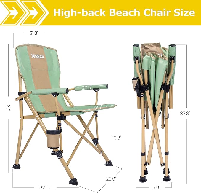 XGEAR Camping Chair with Padded Hard Armrest, Sturdy Folding Camp Chair with Cup Holder, Storage Pockets Carry Bag Included, Support to 400 lbs