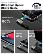 80Gbps Right Angle USB 4 Cable for Thunderbolt 5 Cable 3.3FT, 240W Charging, Up to 120Gbps Bandwidth for 16K/Dual 8K, Braided USB C to USB C Cable for Thunderbolt 4, Macbook Pro, iPhone 17, SSD