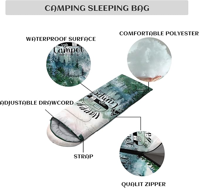 Sleeping Bags for Adults Youth Kids,3D Printing Camping Sleeping Bag for Girls Boys Lightweight Waterproof Cold/Warm Weather Sleeping Bag for 3 Seasons