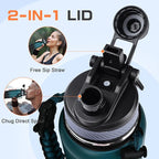 40 oz Insulated Water Bottle with Straw& Spout 2-in-1 Lid, Triple Wall Vacuum Stainless Steel Cold 48H, Leak Proof Sports Metal Flask Jug with Paracord Handle, Indigo Black