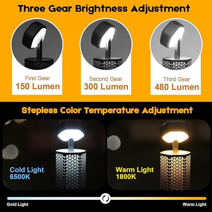 Telescopic Camping Lights, Rechargeable 10500mAh Camping Lantern with Storage Bag, Waterproof LED Camping Lamp with Magnetic, Portable Outdoor Tent Light for Camping,Hiking,Emergency,Fishing (Black)