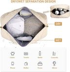 Duffle Bag for Travel, Weekender Bag with Shoe Compartment, Carry On Overnight Bag for Women with Toiletry Bag, Gym Bag with Wet Pocket, Hospital Bags for Labor and Delivery Beige
