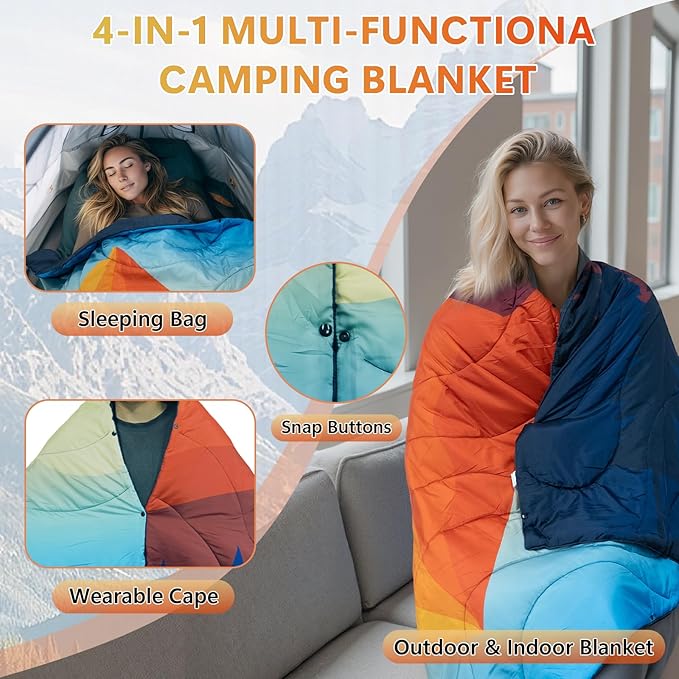 Camping Blanket, Packable Down Alternative Puffy Outdoor Blankets Lightweight Water-Resistant Compact Outdoor Blanket for Airplane Travel Picnic Stadium Hiking Party Cold Weather 55"x78.8"