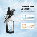 Insulated Water Bottle 32 oz, Triple Wall Vacuum Stainless Steel (Cold for 48 Hrs), Leak Proof & Non-BPA, Modern Water Flask Jug with Paracord Handle & Straw Spout Lids, Ombre: White/Black